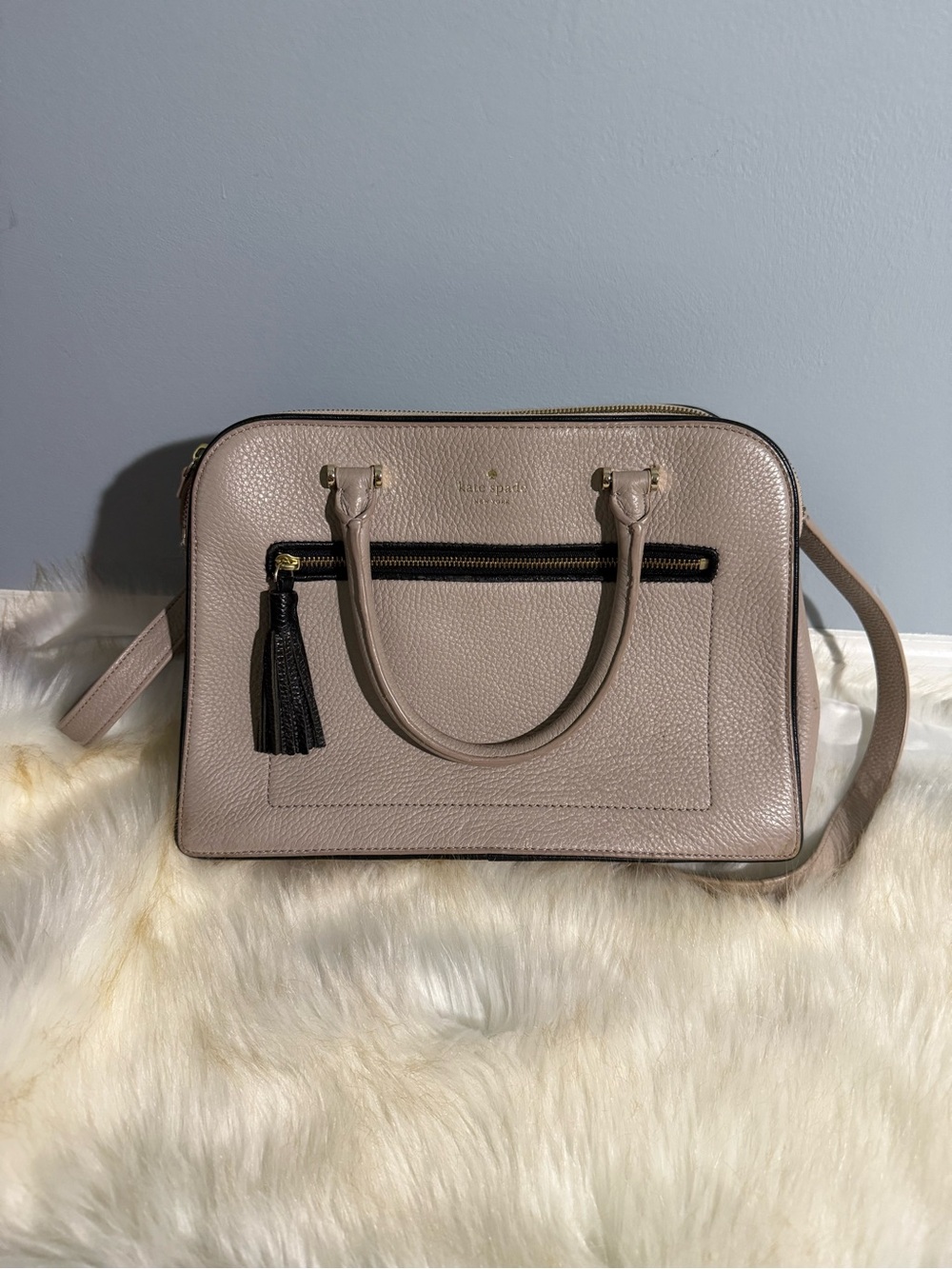 Kate Spade Pebbled Leather Dome Satchel Allyn Chester — Taupe